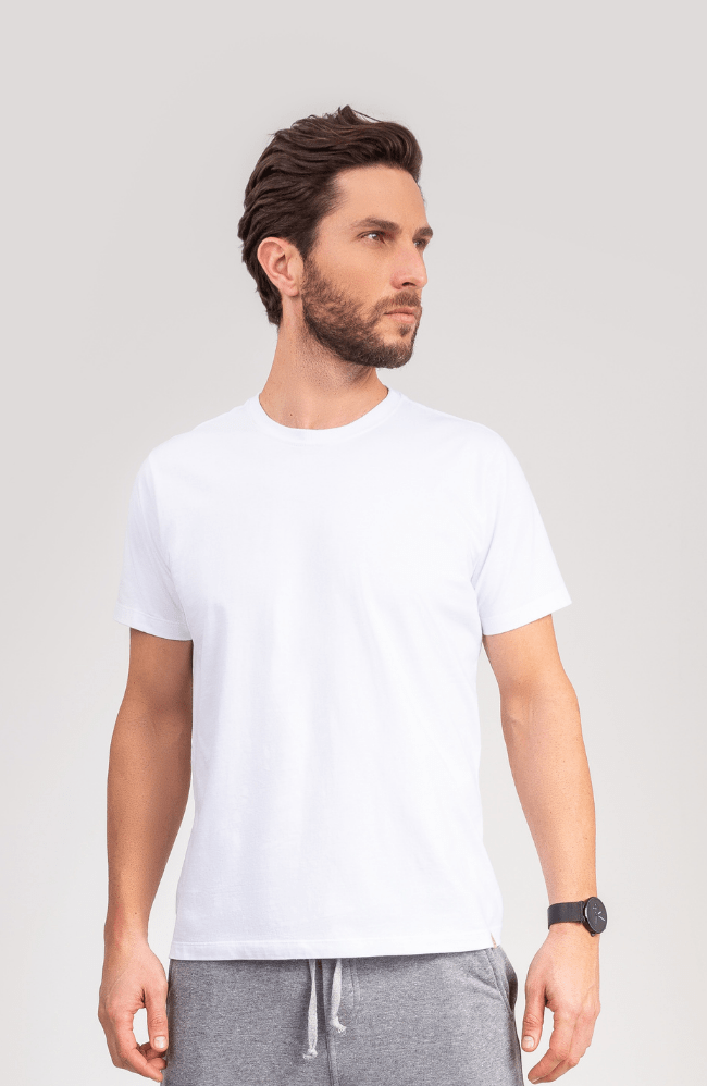 Camiseta Algodão Premium Branca Gola Redonda