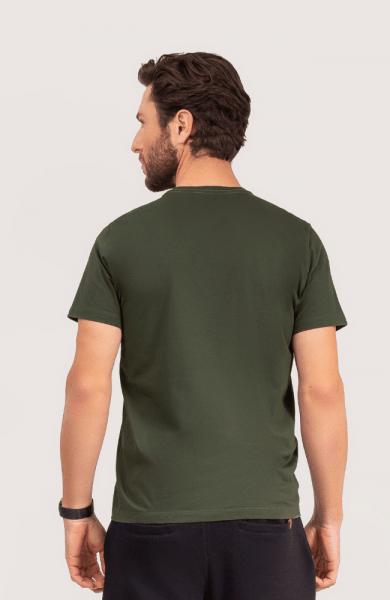 Camiseta Verde Militar Algodão Egípcio Gola Redonda