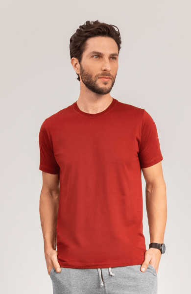 Camiseta Vermelho Cobre Algodão Egípcio Gola Redonda