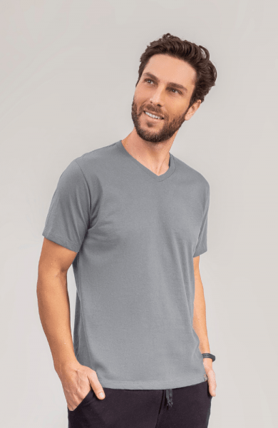 Camiseta Cinza Claro Algodão Premium Gola V