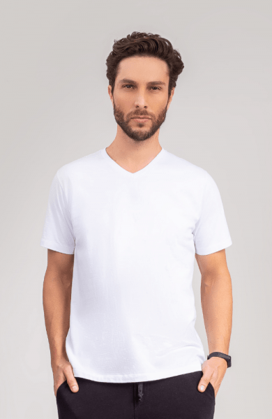Camiseta Branca Algodão Premium Gola V